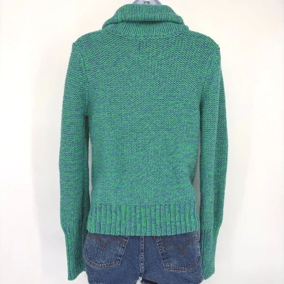American Eagle Chunky Knit Shawl Collar Cardigan Sweater LG Green‎ Blue Pockets - Picture 4 of 11